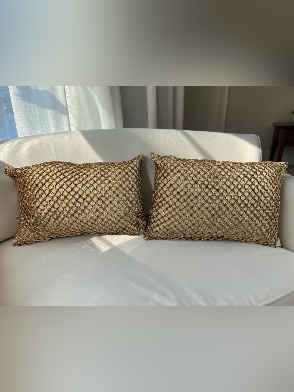 Pier 1 Imports Metallic Beads Gold Lattice Lumbar Pillows Set of 2 12x18